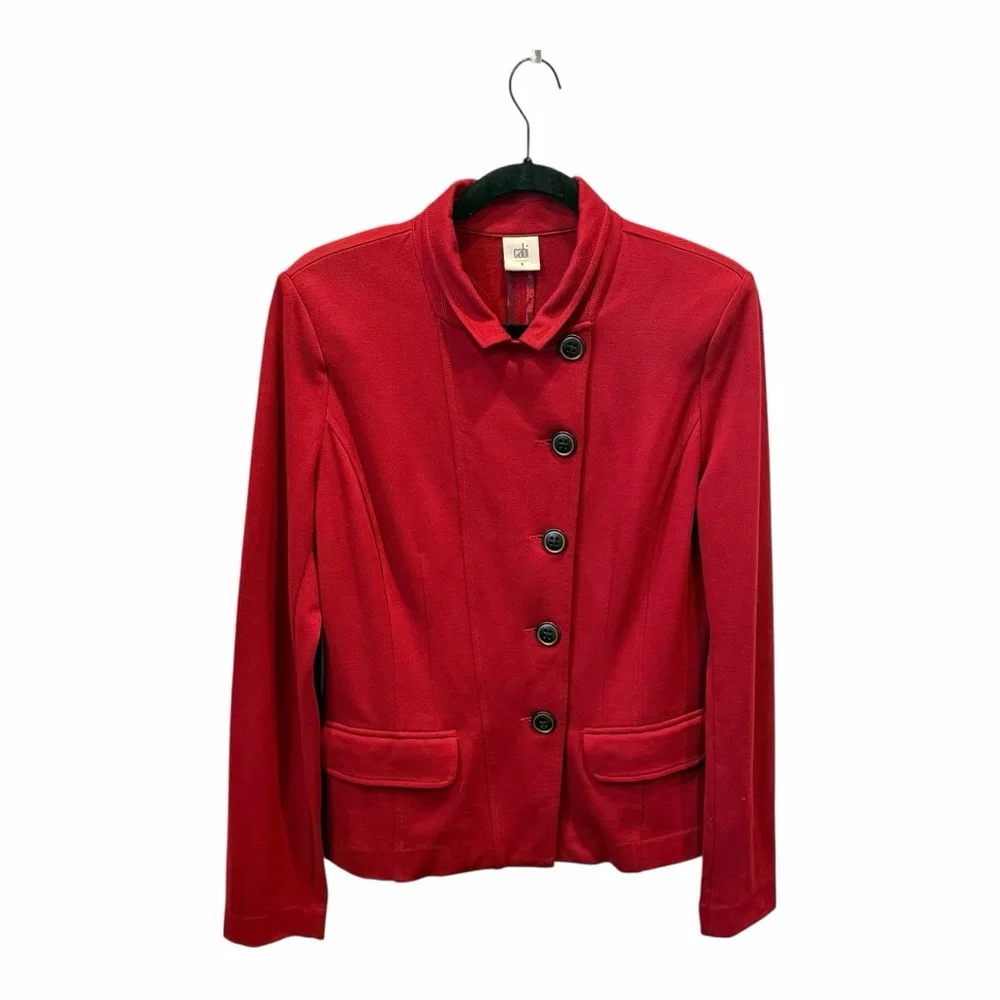 CAbi Red Ponte Knit Blazer Jacket Size 8‎ Tailored Career Layer